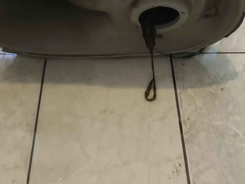 Base de vaso sanitário fora do lugar, mostrando a saída onde fica a vedação com o esgoto
